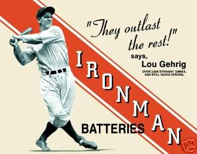 Lou Gehrig Tin Adv Sign